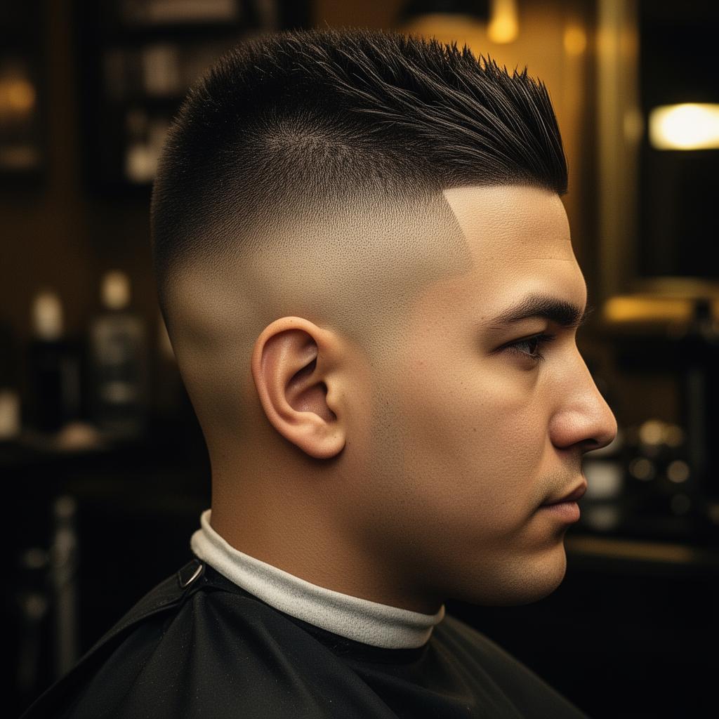 Dramatic side view of a fresh fade